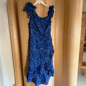 Ulla Johnson asymmetrical blue floral dress